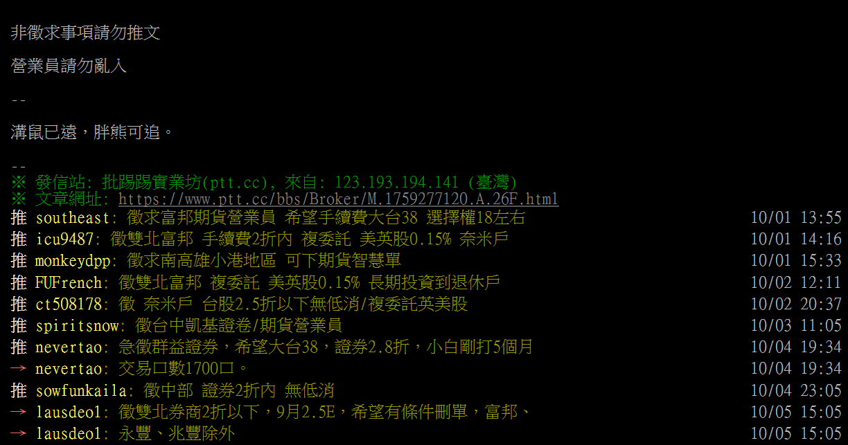 期貨手續費PTT價格