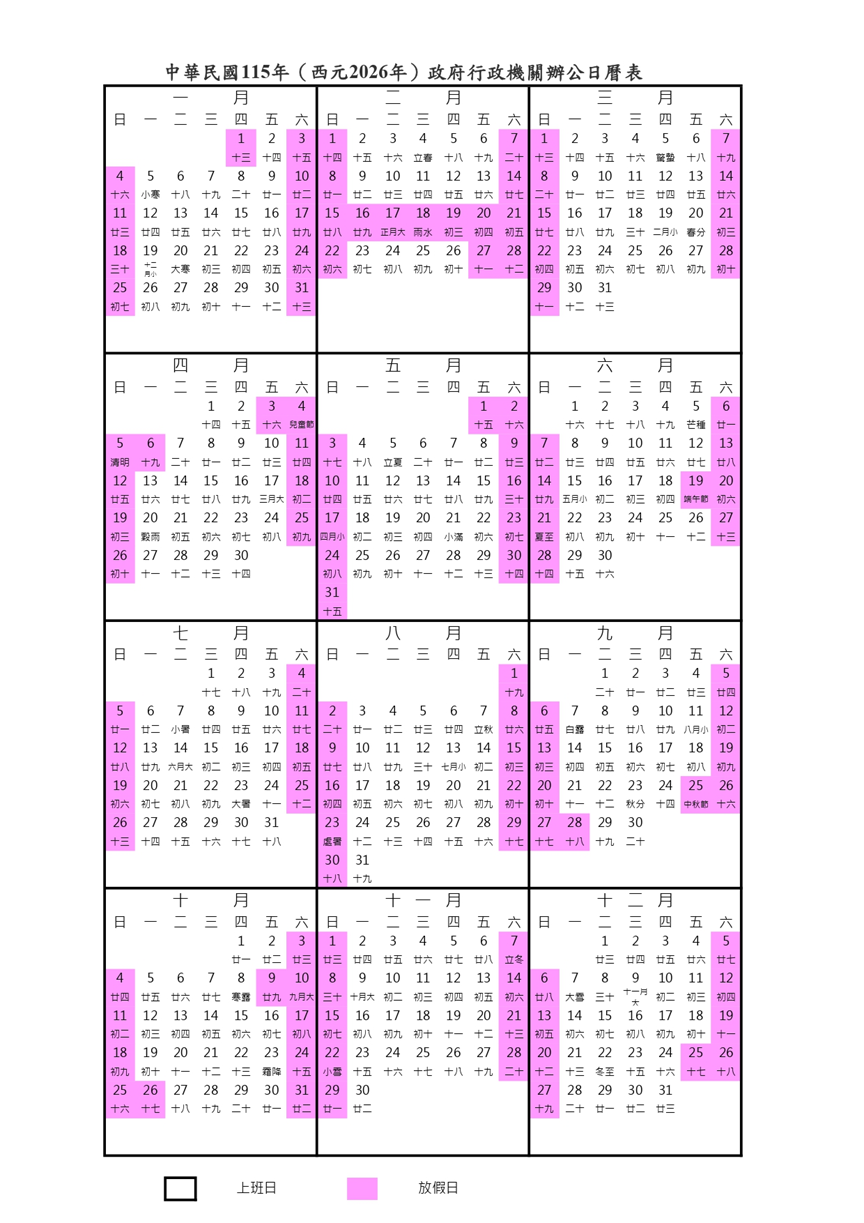 2026年股市休市日/封關日/行事曆+民國115年期貨結算日